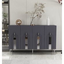 Morepp Garden 120 cm Konsol Tv Sehpası Çok Amaçlı Dolap Antrasit-Gümüş