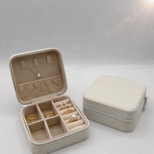 UltraMint Mini Takı Organizer Krem, Seyahat Tipi Bölmeli Saklama Kutusu