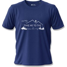 North Whiskers "take Me To The Mountains" Dağ Baskılı %100 Pamuklu Lacivert Doğa Tişörtü