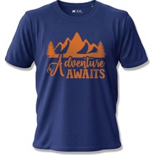 North Whiskers "adventure Awaits" Dağ ve Orman Baskılı Lacivert %100 Pamuklu Tişört