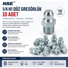 Nse 1/4 H1 Düz Gresörlük 10 Adet – Yağlama Nipeli, Gresörlük Meme Ucu, Endüstriyel Makine ve Araç Yağlama Aparatı
