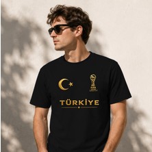 Cabri Türkiye Ay Yıldız ve Dünya Kupası Baskılı Unisex Pamuklu T-Shirt