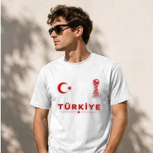Cabri Türkiye Ay Yıldız ve Dünya Kupası Baskılı Unisex Pamuklu T-Shirt