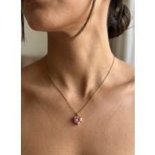 Gmn Collection Yeni Sezon Yeni Seri Kararmaz Çelik Üzeri Pembe Zirkon Taşlı Kalpli Kolye