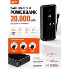 Alpotekno BLIC BPB6 20000 mAh Powerbank Dahili Kablolu – LED Ekranlı, 4’lü Çoklu Şarj, Type-C Lightning Micro USB, Hızlı Şarj Taşınabilir Şarj Aleti