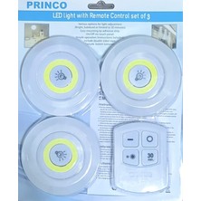 Princo Prınco 3lü Uzaktan Kumandalı Yapışkanlı Kablosuz LED Spot Lambalar