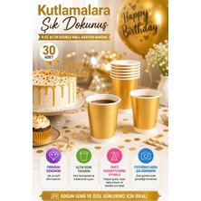 Open City 30'lu Altın Double Wall Karton Bardak 8 Oz 230 ml Parti Doğum Günü Davet Kahve Bardağı Seti