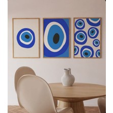 Nt Handmade Çerçeveli Uv Baskı 3'lü Nazar Boncuğu Desenli Tablo Seti – Modern & Şık Duvar Dekoru