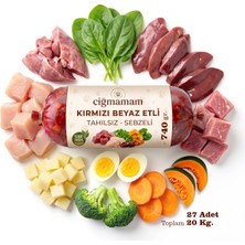 Çiğmamam Kırmızı ve Beyaz Etli Tahılsız Barf Köpek Maması 20 kg - 740 G x 27