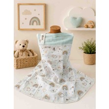Sallhome Baby Textile Sallhome Baby Gökkuşağı Desenli Müslin Emzirme Önlüğü – Dantelli ve Ayarlanabilir Boyun Askılı