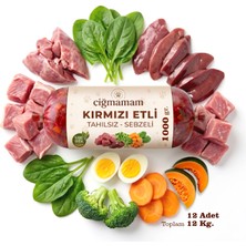 Çiğmamam Kırmızı Etli Tahılsız Sebzeli Barf Köpek Maması 12 kg - 1000 G x 12