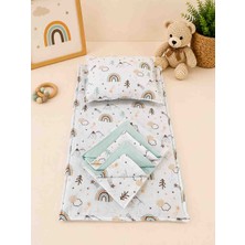 Sallhome Baby Textile Mint Gökkuşağı Müslin Alt Açma Minderi Yastık ve Battaniye Seti