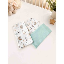 Sallhome Baby Textile Sallhome Baby 3'lü Müslin Örtü Seti – Gökkuşağı Desenli (Mint)