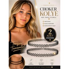 2 Adet Choker Kolye Siyah Esnek Tattoo Kolye Ayarlanabilir Bohem Y2K Günlük Kadın Boyun Aksesuarı
