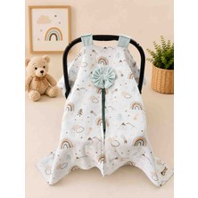 Sallhome Baby Textile Sallhome Baby Gökkuşağı Desenli Müslin Puset Örtüsü ve Minderi – %100 Pamuklu Müslin Kumaş 👶🌈🩵