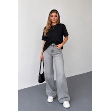 Stilera Kadın Oversize Basic Kısa Kollu Bisiklet Yaka Düz Tişört