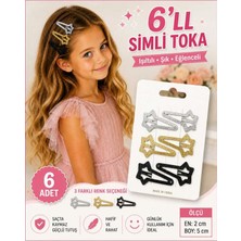 6 Adet Çıt Çıt Simli Yıldız Saç Tokası Okul Tokası Bayram Tokası Çocuk Tokası Kız Çocuk Bebek Tokası