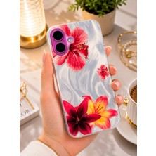 Edelfu iPhone 16 Plus Uyumlu - Aurora Parlak Tüy Desenli Gümüş Koruyucu Silikon Telefon Kılıfı