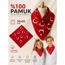 3 Adet Kırmızı Ay Yıldız Türk Bayrağı Temalı Pamuk Kumaş Fular - Bandana 23 Nisan 29 Ekim 19 Mayıs