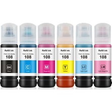 Epson 108 Muadil Mürekkep 6 Renk Set / Ecotank L8050 - L18050 Yazıcılara Uyumlu