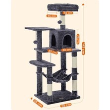 Feandrea PCT161G01 Tırmalama Ağacı, 143 cm Yüksekliğinde, Kedi Ağacı, Çok Katlı Kedi Evi, 4 Tırmalama Sütunu, 2 Platform, Hamak, Mağara, Duman Grisi