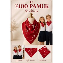 Kırmızı Ay Yıldız Türk Bayrağı Temalı Pamuk Kumaş Fular - Bandana 23 Nisan 29 Ekim 19 Mayıs