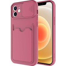 12 ile Uyumlu Kılıf Kartlıklı Lens Kapatmalı Kapak Koyu Mor