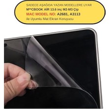 MacBook Air 13.6 Inç M2 M3 M4 Uyumlu Mat Anti Glare Ekran Koruyucu Yansima Onleyici Goz Yormayan Id Retina Net Goruntu A2681 A3113 A3240 Şeffaf