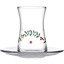 Sparkles Heybeli Çay Seti, 4 Kişilik, 170 cc Bardak ve 126 mm Tabak, Yılbaşı Temalı