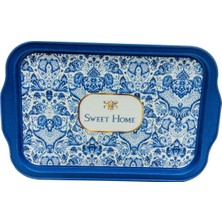 Evle-Azulejos Desenli Metal Tepsi - Çay Kahve Tepsisi - Sunum Tepsisi 21 cm x 31 cm (Azulejos)