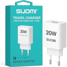 Suomı 20W Hızlı Şarj Adaptörü, Pd ve Qc 3.0, Type-C Kablo Dahil, Tüm Cihazlar, Uyumlu, 2 Port, Güvenlik Çipli, Beyaz