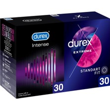 Intense 30'lı Uyarıcı Jelli ve Tırtıklı Prezervatif & Durex Extreme 30'li Geciktiricili ve Tırtıklı Prezervatif