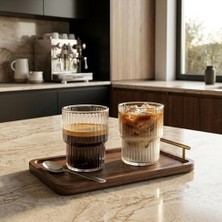 Borosilikat Cam Bardak, 200 ml Ideal Kapasite, Dayanıklı Yapı, Makinede Yıkanabilir, Ev Ofis Restoran Için Kullanıma Uygun Çizgili Borosilikat Cam Çay Kahve Espresso Sunum Bardağı