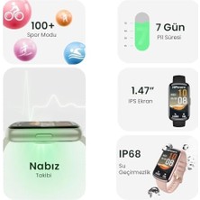 Evo2 Bluetooth 5.2 1.47” Ekran 1 Atm Su Geçirmez 24+ Spor Modu Nabız Spor Kan Oksijen Takibi Ios & Uyumlu Akıllı Bileklik (Krem)