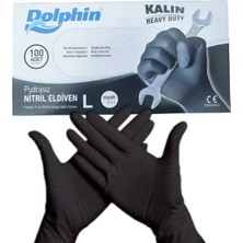 Dolphin Siyah Nitril Eldiven Pudrasız Eksta Kalın L Beden