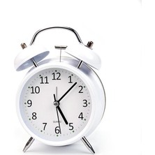 16CM Büyük Boy Akar Saniyeli Alarm Çalar Saat - Nostaljik Masa Saati Beyaz