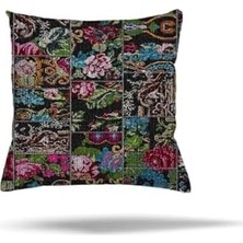 Pelangi Patchwork Çiçek Desen Etnik Gizli Fermuarlı Yastık Kılıfı Kırlent Kılıfı Koltuk Yastık Kılıfı, Çok Renkli 45 x 45