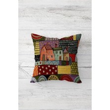 Pelangi Yaz Evi Desenli Çift Tarafı Baskılı Gizli Fermuarlı Yastık Kılıfı Kırlent Koltuk Yastık Kılıfı, Karışık Renkli 45 x 45