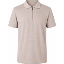 Trender Likralı Petek Yakalı Yarım Fermuarlı Taş Erkek Polo Yaka T-Shirt 2938