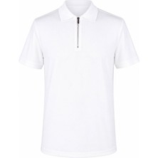 Trender Likralı Petek Yakalı Yarım Fermuarlı Ekru Erkek Polo Yaka T-Shirt 2938
