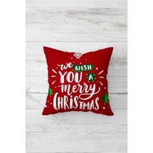 Pelangi Yılbaşı Merry Christmas Gizli Fermuarlı Kırlent Kılıfı Koltuk Yastık Kılıfı TAKIM(4ADET), Kırmızı-Beyaz 45 x 45