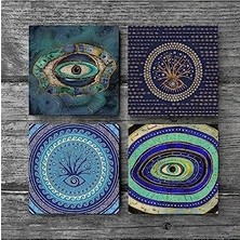 Nazar Taş Bardak Altlığı Seti - 4 Parça - Dekoratif, Rustik Mutfak Aksesuarı, 10X10 Cm, Kaydırmaz Tabanlı, Şık ve Dayanıklı SC183