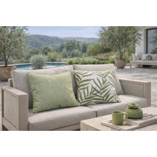 Leaf Yeşil - Krem Dekoratif Yastık 45X45 cm – Suya Dayanıklı, Solmaya Dayanıklı Kumaş, Dolgulu Bahçe Balkon ve Teras Kırlenti