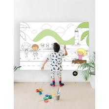 (PSTER21317) Sahil, Deniz Kenarı Eğitici Dev Boyama Kağıdı, Çocuklar Için Aktivite Boyama Rulosu (90X130CM)