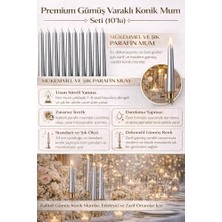 Gümüş Renk Ince Şamdan Mum Seti, 25 cm Uzunluk, 10’lu Paket, Dekoratif Taper (Dilek) Mum, Şık Masa, Davet ve Özel Gün Dekorasyonu Için