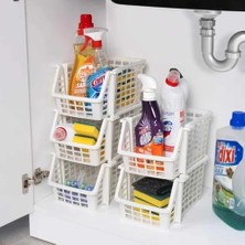 Çok Amaçlı Katlı Geçmeli Organizer, Pratik Dolap Içi Tezgah Üstü Mutfak Banyo Düzenleyici Sepet 4'lü Set