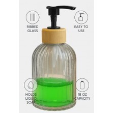 Cam Sıvı Sabunluk – Doğal Bambu Başlıklı | Şeffaf Cam Gövde | Banyo, Mutfak ve Lavabo Üstü Kullanım Için Modern Pompalı Sabun Dispenseri 300 ml