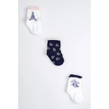 Cocole Socks Kız Çocuk Soket Çorabı 3’lü Set – Pamuklu Paris Temalı & Çiçekli Desenli