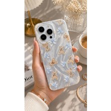 Edelfu iPhone 16 Pro Max Uyumlu - Aurora Parlak Tüy Desenli Gümüş Koruyucu Silikon Telefon Kılıfı