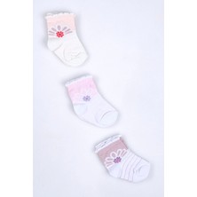 Cocole Socks Kız Bebek Soket Çorabı 3’lü Set – Pamuklu Fırfırlı Bilekli & Çiçek Desenli